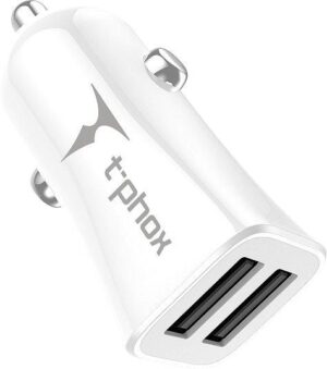 Автомобільний зарядний пристрій T-PHOX Pocket 2.4A Dual USB (White)