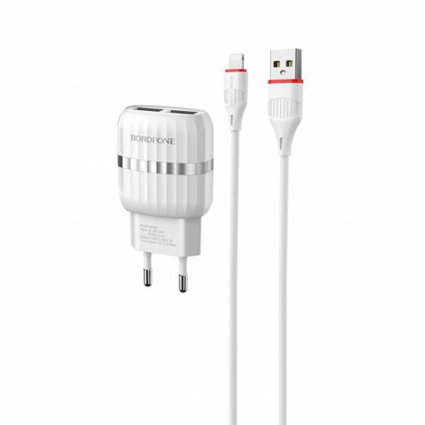 Мережевий зарядний пристрій 2USB Borofone BA24A Vigour 2.4A Micro 2in1