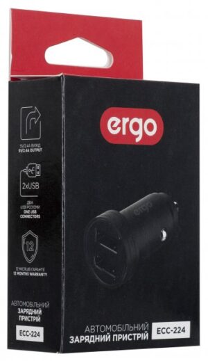 Автомобільний зарядний пристрій ERGO ECC-224 Mini 2.4A 2xUSB Car Charger (Black)