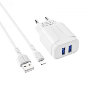 Мережевий зарядний пристрій 2USB Borofone BA37A Speedy 2.4A Lightning 2in1