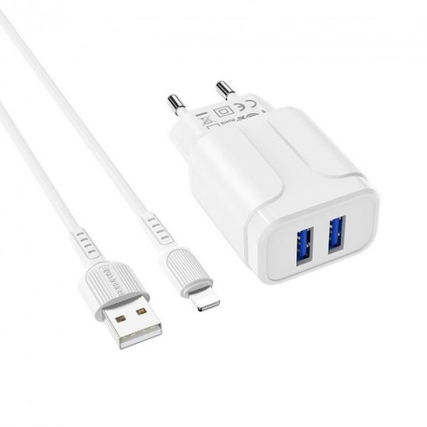 Мережевий зарядний пристрій 2USB Borofone BA37A Speedy 2.4A Lightning 2in1