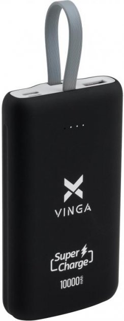 Батарея універсальна Vinga 10000 mAh SuperQC soft touch w/cable 22.5W