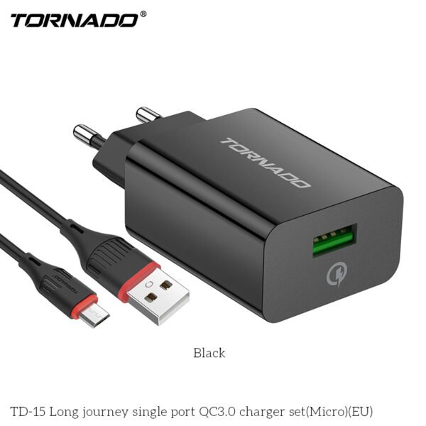Мережевий зарядний пристрій Tornado TD-15 1USB QC3.0 micro 2in1 - Зображення 2