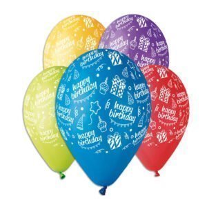 Повітряна куля, 30 см, з малюнком, шовкографія, пастель, "Happy birthday", Gemar