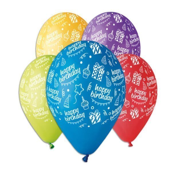 Повітряна куля, 30 см, з малюнком, шовкографія, пастель, "Happy birthday", Gemar