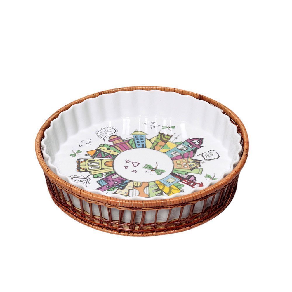 Форма керамічна для запікання 6305 Kamille 2100ml з підставкою з натурального ротангу