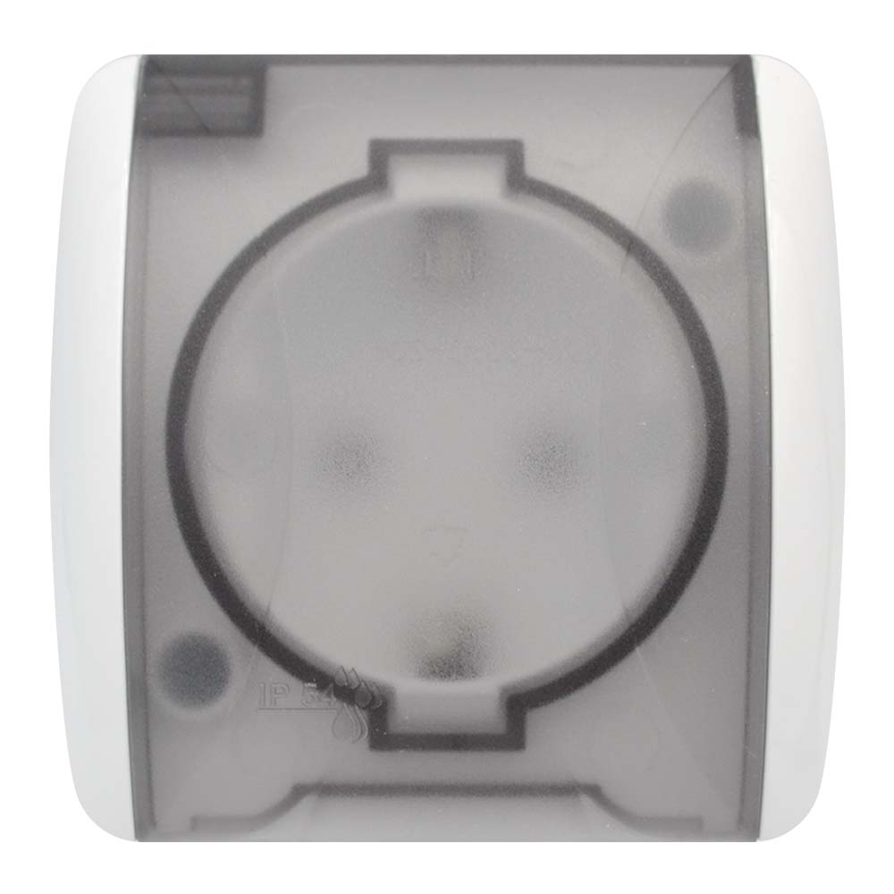 Розетка ALSU біла 1к + заз. накладна з кришкою