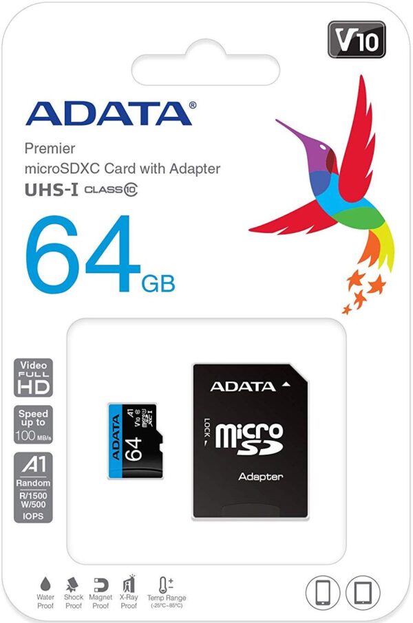 Флеш-карта Micro SDXC 64Gb A-Data Class 10 UHS-I U1 + SD adapter - Зображення 2