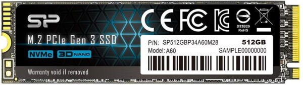 Накопичувач SSD: 512 Gb (M.2) Silicon Power P34A60 2280 PCIe 3.0 x4 NVMe (R/W 2200/1600 Mb/s)