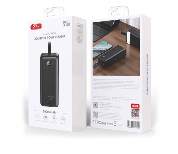 Додаткова батарея XO PR240 - 30000 mAh PD20W + QC22.5W with light (Чорний) - Зображення 4