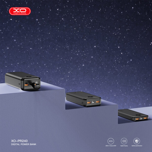 Додаткова батарея XO PR240 - 30000 mAh PD20W + QC22.5W with light (Чорний) - Зображення 5