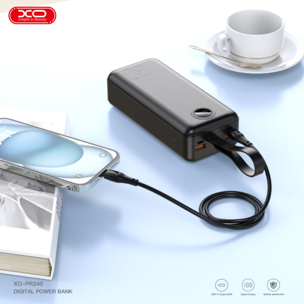 Додаткова батарея XO PR240 - 30000 mAh PD20W + QC22.5W with light (Чорний) - Зображення 7