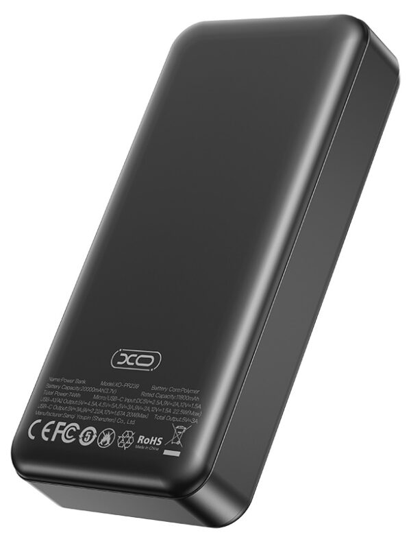 Додаткова батарея XO PR239 - 20000 mAh PD20W + QC22.5W (Black) - Зображення 3