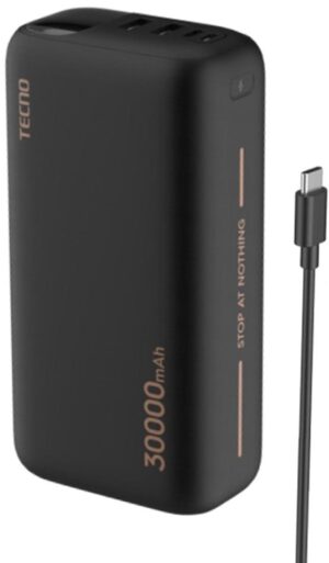 Батарея універсальна Tecno TPB-P302 30000mAh, 2xUSB, 1xType-C, 22.5W, Black