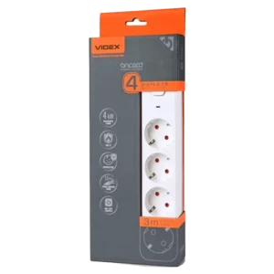 Мережевий подовжувач VIDEX ONCORD 4п 3м 1.5мм з/з та кнопкою White (VF-PD43G-W)