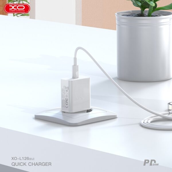 Мережевий зарядний пристрій XO L126 - 20W PD Single port USB-C (Білий) - Зображення 6