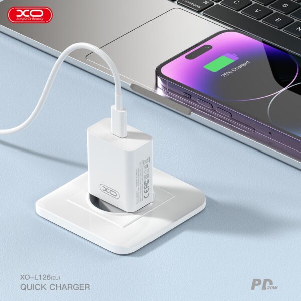 Мережевий зарядний пристрій XO L126 - 20W PD Single port USB-C (Білий) - Зображення 7