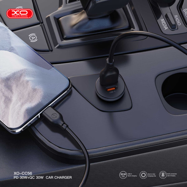 Автомобільний зарядний пристрій XO CC56 30W Mini Car Charger Type-C PD + USB-A (Чорний) - Зображення 3