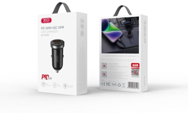Автомобільний зарядний пристрій XO CC56 30W Mini Car Charger Type-C PD + USB-A (Чорний) - Зображення 4