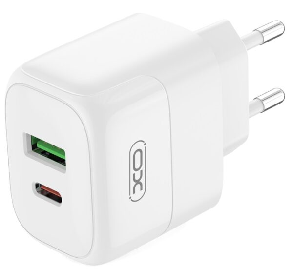 Мережевий зарядний пристрій XO L137 - 20W PD USB-C & 18W QC USB-A (Білий)