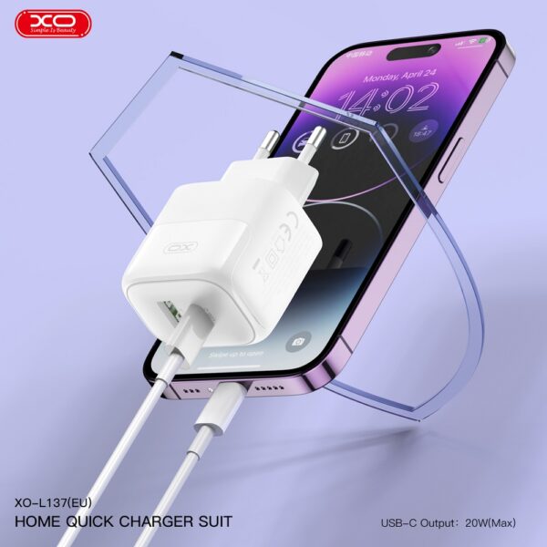 Мережевий зарядний пристрій XO L137 - 20W PD USB-C & 18W QC USB-A (Білий) - Зображення 5