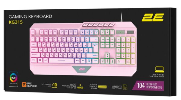 Клавіатура, 2E Gaming KG315 RGB ENG/UKR USB, Pink ( Gaming ) - Зображення 8