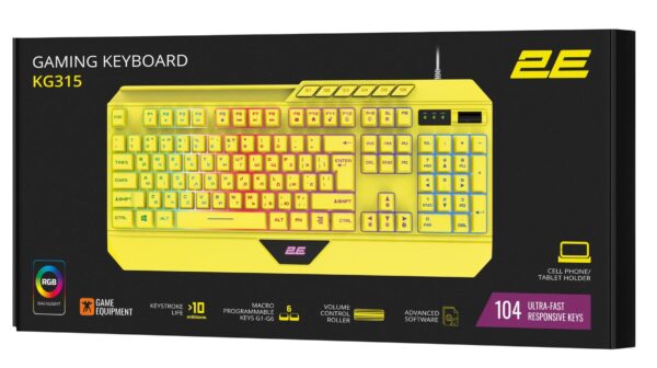 Клавіатура, 2E Gaming KG315 RGB ENG/UKR USB, Yellow ( Gaming ) - Зображення 8