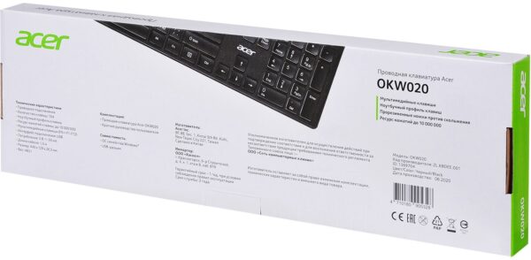 Клавіатура, Acer OKW020 104key ENG/UKR/ru USB, Black - Зображення 10