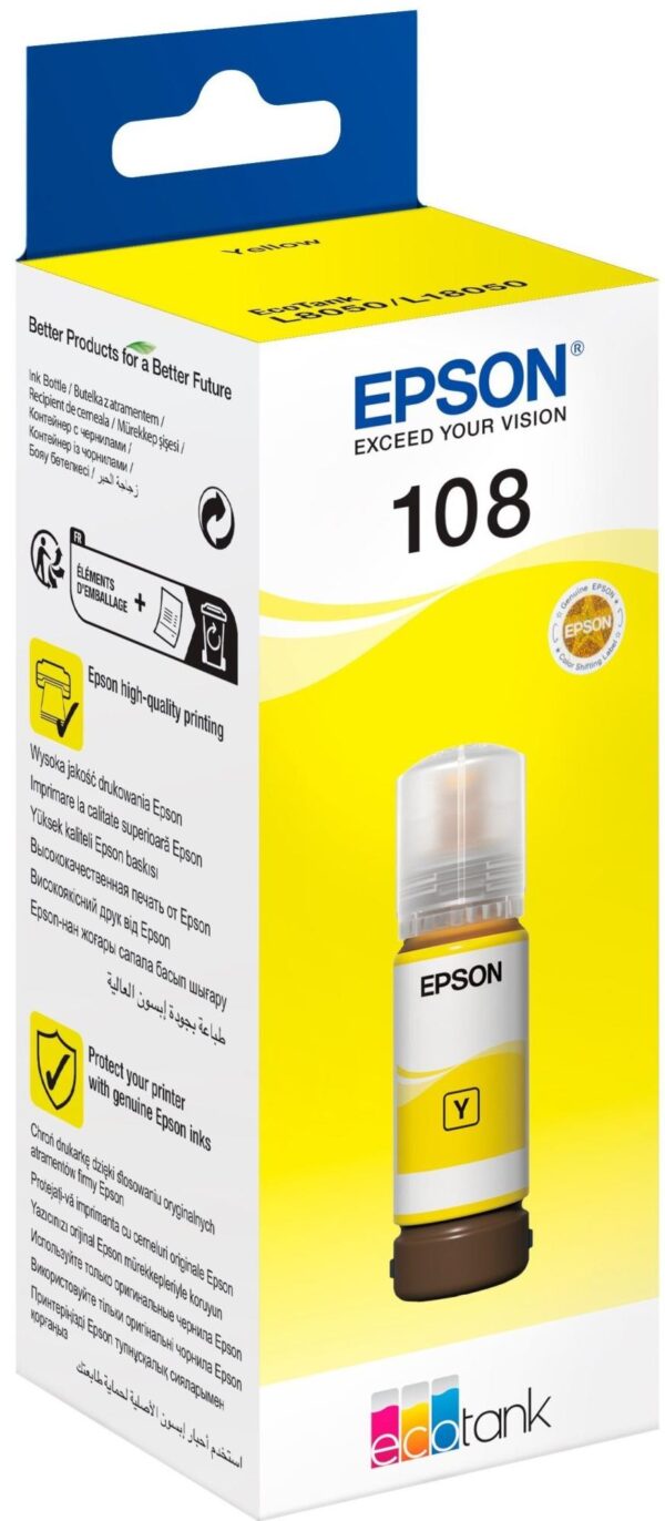 Чорнило Epson 108 for EcoTank L8050/L18050 Yellow (C13T09C44A)