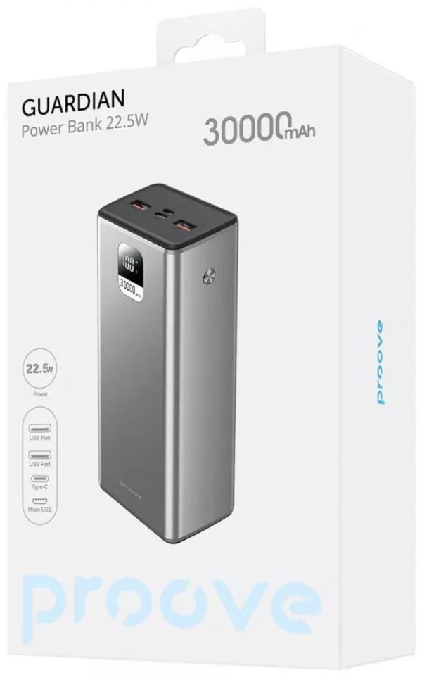 Додаткова батарея Proove Guardian 30000mAh, 2xUSB, 1xType-C,1xMicro, 22.5W, metal gray - Зображення 2