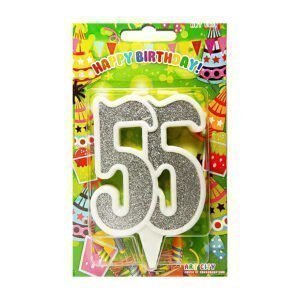 Свічка для торта, 6х7,5 см, срібло, "Цифра 55"