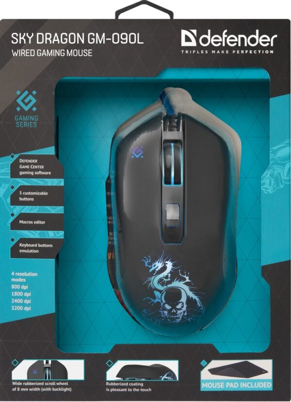 Миша DEFENDER (52090 Sky Dragon GM-090L 6 кн., 3200dpi, игр.коврик - Зображення 2