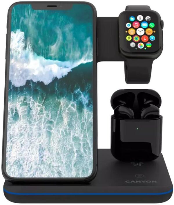 Бездротовий зарядний пристрій Canyon WS-302 3in1, Black