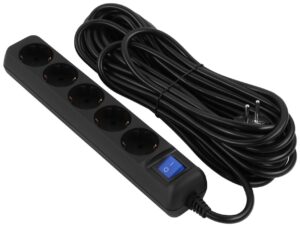 Подовжувач: 220V 2E U05ES15M10BK, 10m, 5 розетки, Black