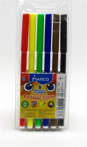 Фломастери 6 кольорів Super Washable Marco